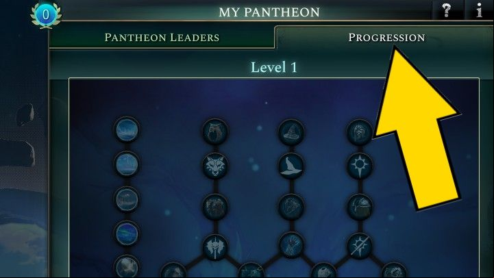 The Pantheon development tree can be found in the Progression tab - Age of Wonders 4: Pantheon - Basics - Age of Wonders 4 Guide