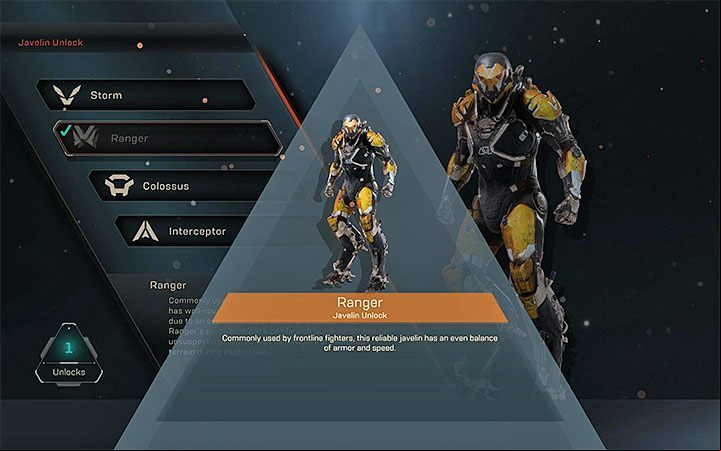 You have to select your first javelin class from the four available classes - their descriptions can be found in the Javelin classes section of this guide - Welcome to Fort Tarsis | Anthem story missions walkthrough - Story missions - Anthem Guide