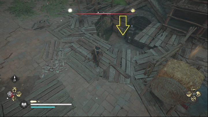 Your first task is to jump into a hole in the ground, which is easy to find because it's surrounded by broken boards - Assassins Creed Valhalla: Gear - Hamtunscire secrets, locations - Hamtunscire - Assassins Creed Valhalla Guide and Walkthrough