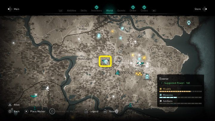 In the place marked on the image above, you will meet a group of lamenting bards - Assassins Creed Valhalla: The Prodigy - Essexe - Assassins Creed Valhalla Guide and Walkthrough