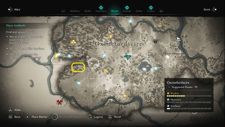 From a conversation with Fulke, Eivor learned that Eatun Barn is located east of Oxeneford and south of Leah village - Assassins Creed Valhalla: Fiery Ambush - Oxenefordscire - Assassins Creed Valhalla Guide and Walkthrough
