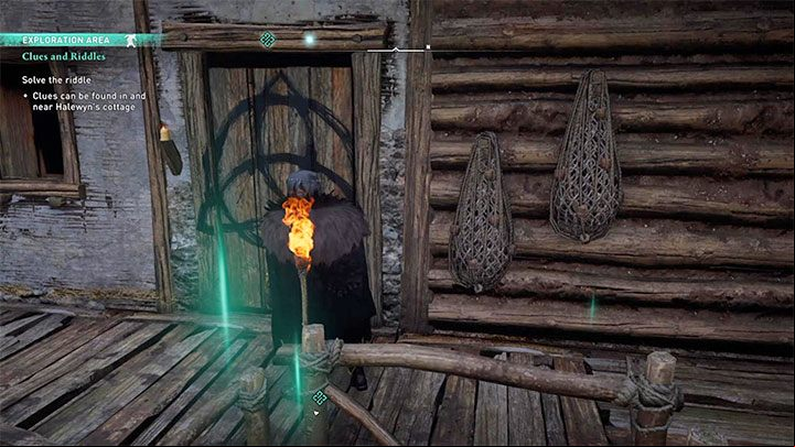 The third trace is painted on the outer door of the cottage - Celtic Wick - Assassins Creed Valhalla: How to solve The druid riddles? - Campaign - Assassins Creed Valhalla Guide and Walkthrough