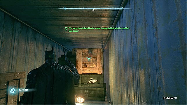 Use the batclaw on the chest and, after that, make a scan - Riddles on Founders Island | Collectibles - Founders Island - Collectibles - Founders Island - Batman: Arkham Knight Game Guide & Walkthrough