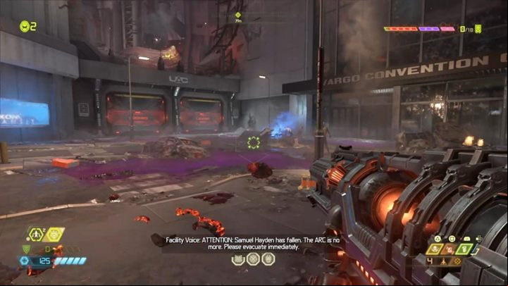 As soon as the mission begins, go through the corridors and jump down the elevator - Doom Eternal: Arc Complex walkthrough - Levels walkthrough - Doom Eternal Guide