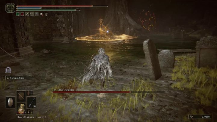 You will have to repeat the attack, teleport and chase loop several times - Shadow of the Erdtree: How to defeat Jori, Elder Inquisitor? - Side bosses - Elden Ring Guide