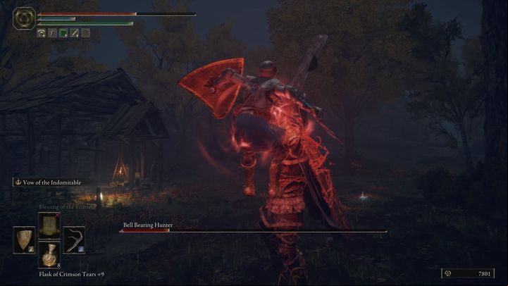 The Bell Bearing Hunter can also use the shield to damage over certain area - he carries it on his back for most of the fight - Elden Ring: How to beat Bell Bearing Hunter? - Stormhill - Elden Ring Guide