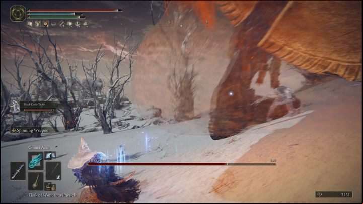 Once you are close to him, dismount and then attack his left foot - Elden Ring: How to beat Fire Giant? - Mountaintops of the Giants - Elden Ring Guide