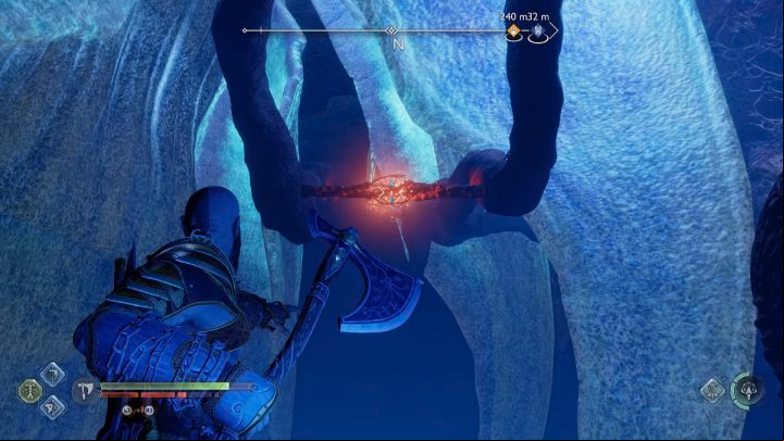 Jump back to the previous rock and stand in the right place to remove the next set of red connections - God of War Ragnarok: Song of the Sands - walkthrough - Favors - Alfheim - God of War Ragnarok Guide