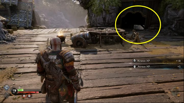 A small ageway is located not far from where the monsters jump out - God of War Ragnarok: Nidavellir, Svartalfheim - secrets, collectibles - Svartalfheim - God of War Ragnarok Guide