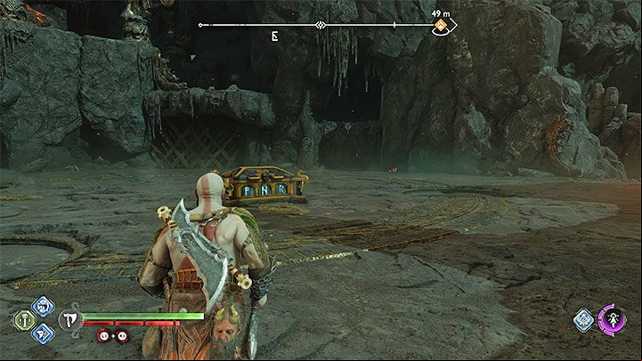 This chest is located in the large open space next to the mystic gateway and the dwarven shop - God of War Ragnarok: The Crucible, Muspelheim - secrets, collectibles - Muspelheim - God of War Ragnarok Guide