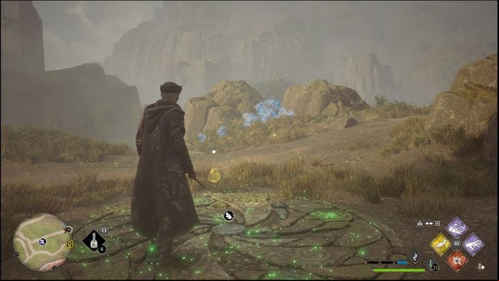 After going to the indicated location and activating the trial, the stone blocks will be shattered - Hogwarts Legacy: Feldcroft Region - all Merlin Trials - Merlins Trials - Hogwarts Legacy Guide