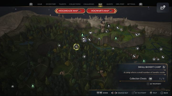 Another chest can be found in the bandit camp near the village of Pitt-Upon-Ford - Hogwarts Legacy: North Ford Bog - Collection Chests - Collection Chests - Hogwarts Legacy Guide