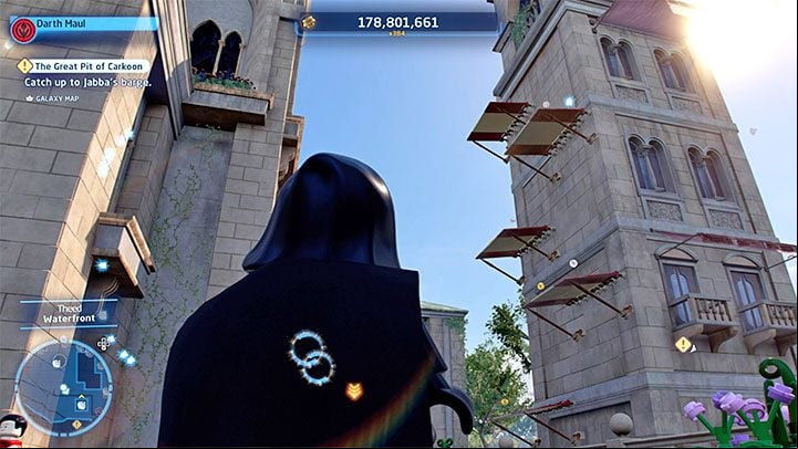 Head to the tower wall shown in the picture above - LEGO Skywalker Saga: Theed - list of all puzzles - Naboo - LEGO Skywalker Saga Guide