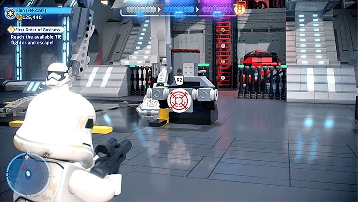 After you enter the hangar, you will learn that the heroes are planning to steal a TIE Fighter - LEGO Skywalker Saga: First Order of Business - walkthrough - Episode 7 - The Force Awakens - LEGO Skywalker Saga Guide
