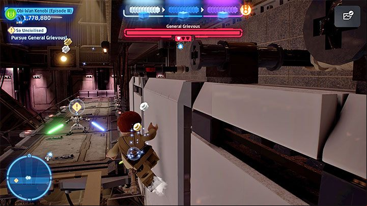 Grievous will damage the upper balconies but you can circumvent that by Wall Running - LEGO Skywalker Saga: So Uncivilized - walkthrough - Episode 3 - Revenge of the Sith - LEGO Skywalker Saga Guide