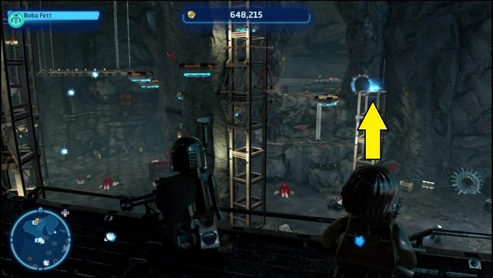 Reaching this brick requires jumping on the platforms and using the orange handles - LEGO Star Wars The Skywalker Saga: Criat Outpost - list of all puzzles - Criat - LEGO Skywalker Saga Guide