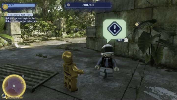 Leave the temple grounds and talk to the rebel standing by the wall in the south-western part of the region - LEGO Skywalker Saga: Woola-mans Best Friend - walkthrough - Yavin 4 - The Great Temple - LEGO Skywalker Saga Guide