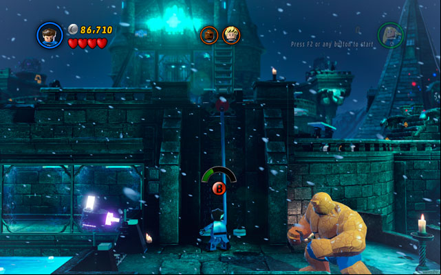 Stand on the other side of the gap and extend your arm, so you can pull an attachable point on the ladder, lowering it down - Doctor in the House | Walkthrough - Walkthrough - LEGO Marvel Super Heroes Game Guide & Walkthrough