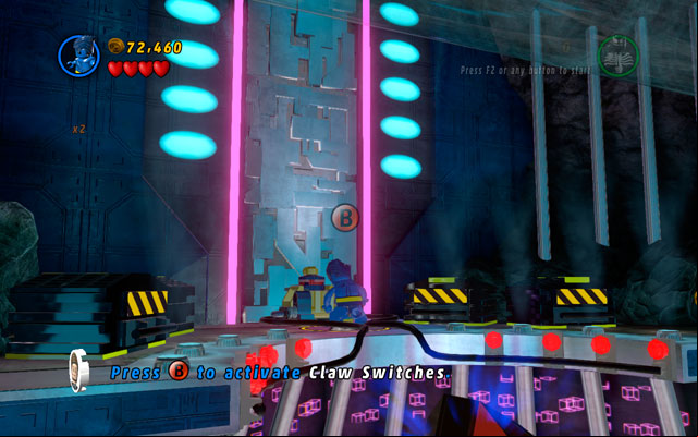 Go to the next stage and fly to the podium (located right at the beginning) and choose a character with claws - Magnetic Personality | Minikit Sets - Minikit Sets - LEGO Marvel Super Heroes Game Guide & Walkthrough