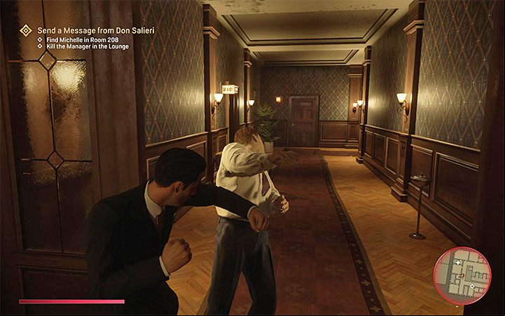 Michelle resides in room 208, which means you need to take the main staircase to get to the second floor of the building - Mafia Definitive Edition: The Saint and the Sinner - walkthrough - Walkthrough - Mafia Definitive Edition Guide, Walkthrough