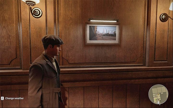 There are 4 paintings hanging on the wall and each of them allows you to change the time of day - morning, afternoon, evening, or night - Mafia Definitive Edition: Time of day and weather - how to change? - FAQ - Mafia Definitive Edition Guide, Walkthrough