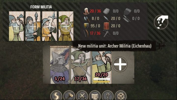 By pressing the plus icon, the recruitment window will appear - Manor Lords: How to recruit military units? - FAQ - Manor Lords Guide