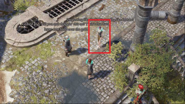 Right after you enter Fort Joy Ghetto, you will notice three NPCs talking to each other - The Shakedown / Every Mothers Nightmare | Act I - Chapter II - Fort Joy - Divinity Original Sin 2 Guide