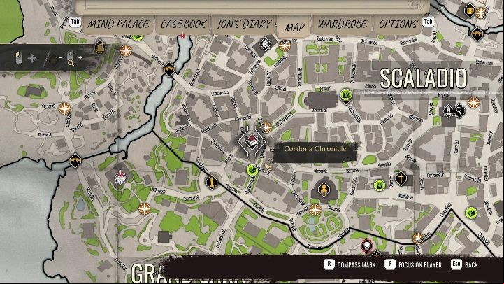 To start The Missing Shopkeeper case, visit the Cordona Chronicle building, located in the eastern part of Scaladio - Sherlock Holmes Chapter One: The Lost Shopkeeper Mycrofts Case - walkthrough, solution. - Mycroft Cases - Sherlock Holmes Chapter One Guide