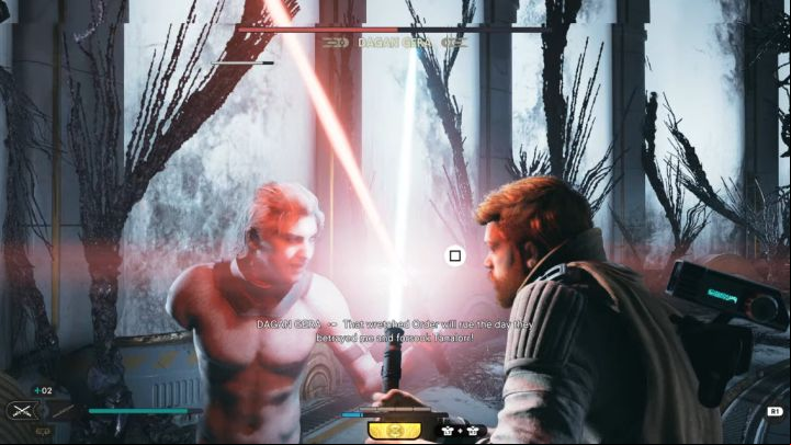 Lightsaber clash may occur during the fight - press the attack button quickly to win - Jedi Survivor: How to defeat Dagan Gera? - Bosses - Star Wars Jedi Survivor guide