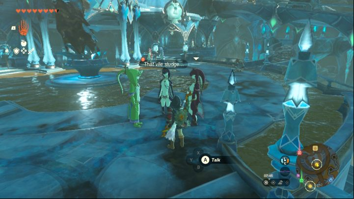 Upon arriving at the Zora's Domain, talk to Yona standing by the statue - Zelda TotK: The Sludge Covered Statue - walkthrough - Walkthrough - Zelda Tears of the Kingdom Guide
