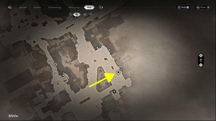 Urban Secrets: The viewpoint is in the south-eastern part of Mirow district, before the entrance to the Synagogue - The Thaumaturge: All Stereoscopic Photographs map - Secrets and Collectibles - The Thaumaturge Guide