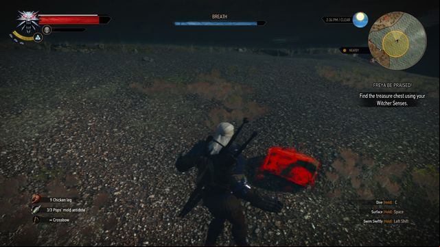 The treasure is lying at the bottom of a small lake. - The Witcher 3 Wild Hunt: Treasure hunt in Kaer Muire - list, walkthrough - Kaer Muire - The Witcher 3 Wild Hunt Guide